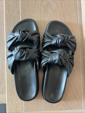 Dear Frances Tye Slide Knot Sandals Leather Black Women’s EU 39 Italy Luxury
